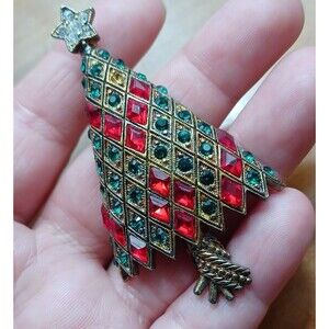 VTG EISENBERG ICE CHRISTMAS TREE BROOCH PIN RHINESTONES Missing one stone